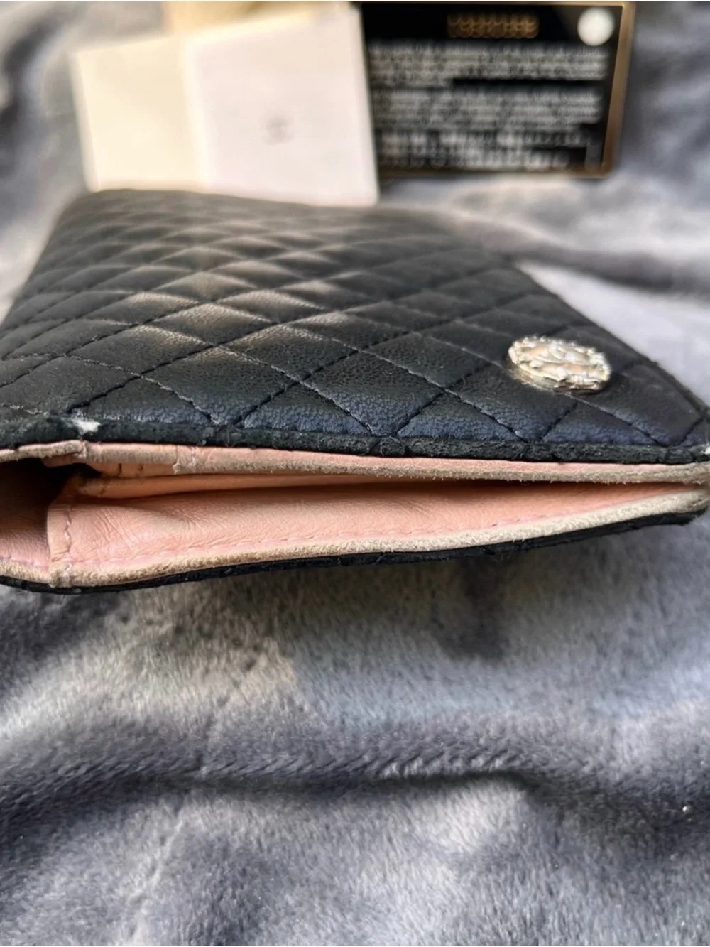 CHANEL Black Quilted Leather Wallet with CC Button